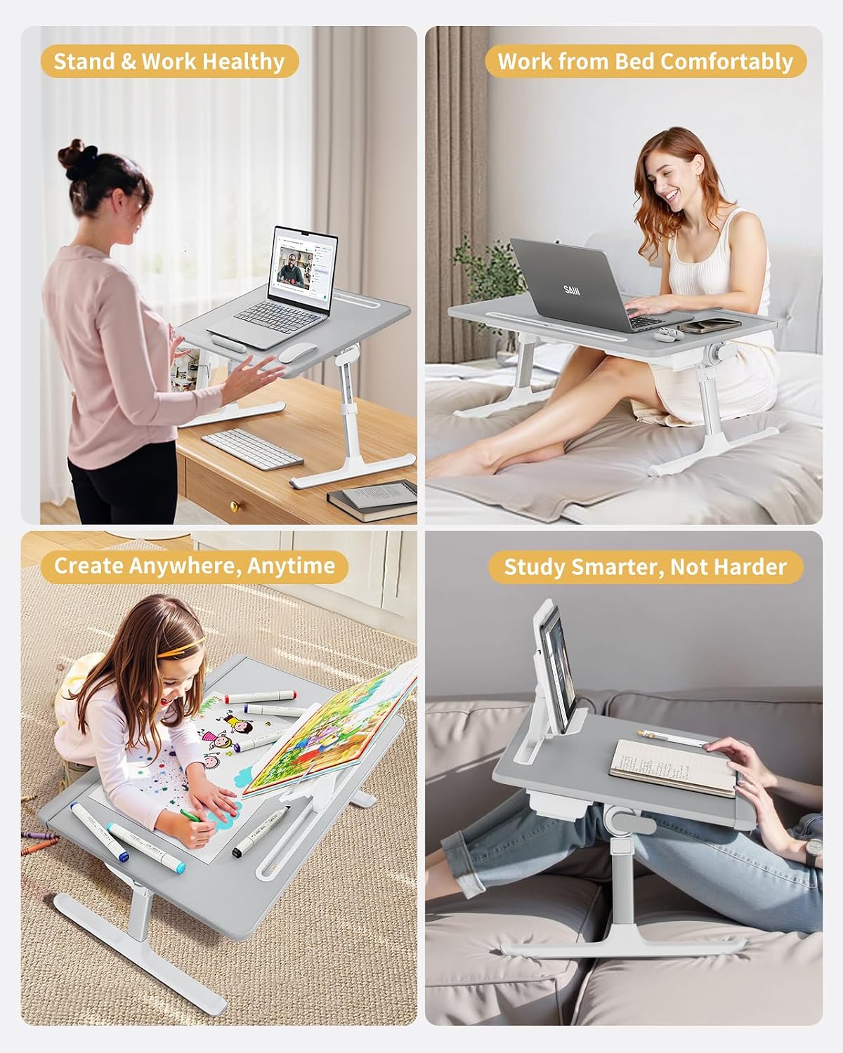 SAIJI Laptop Desk for Bed [XXL Extra Large] with Upgraded Book Stand