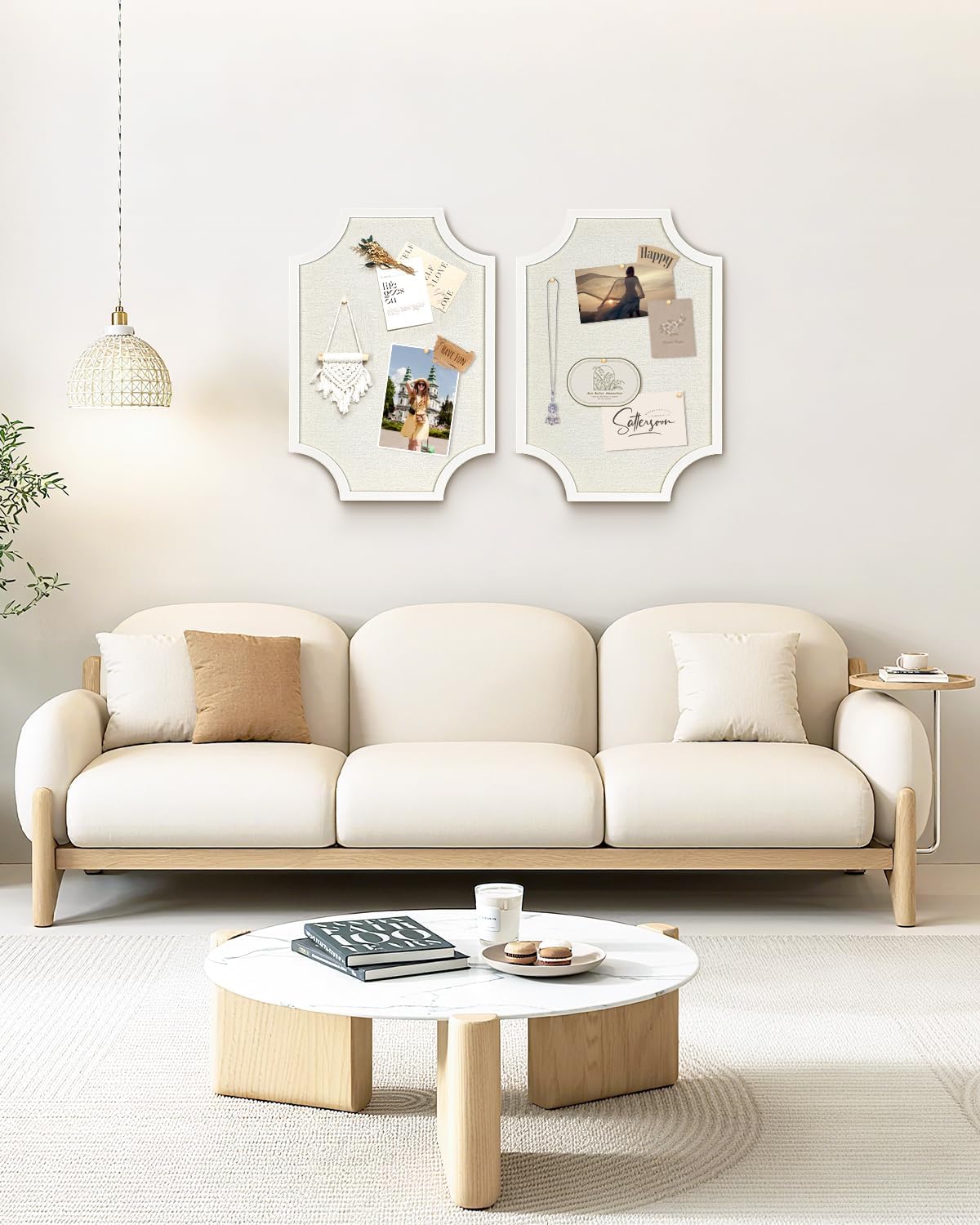 Linen Bulletin Board, Large 15.7"x23.6" Pin Board for Wall,White Wood Frame
