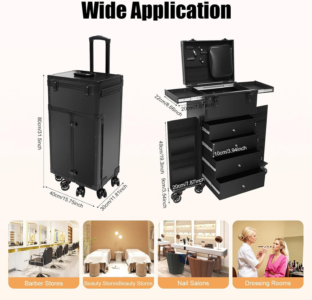 Rolling Makeup Case, Professional Cosmetic Organizer Travel Tote