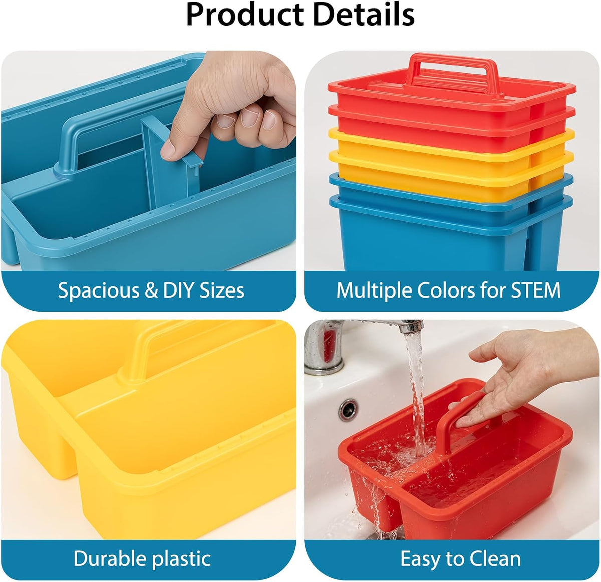 12 Pack Classroom Caddy, Plastic Caddies with Handle & Removable Dividers