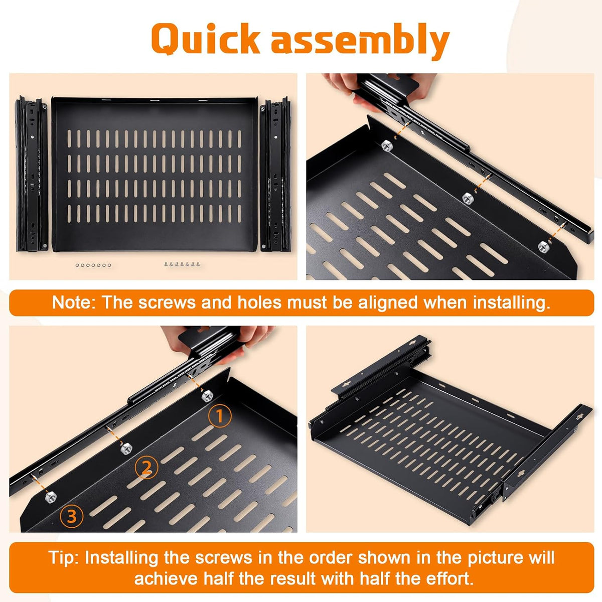 Sliding Under Desk Laptop Mount Shelf with Air Vents 16.3" Wx12 D