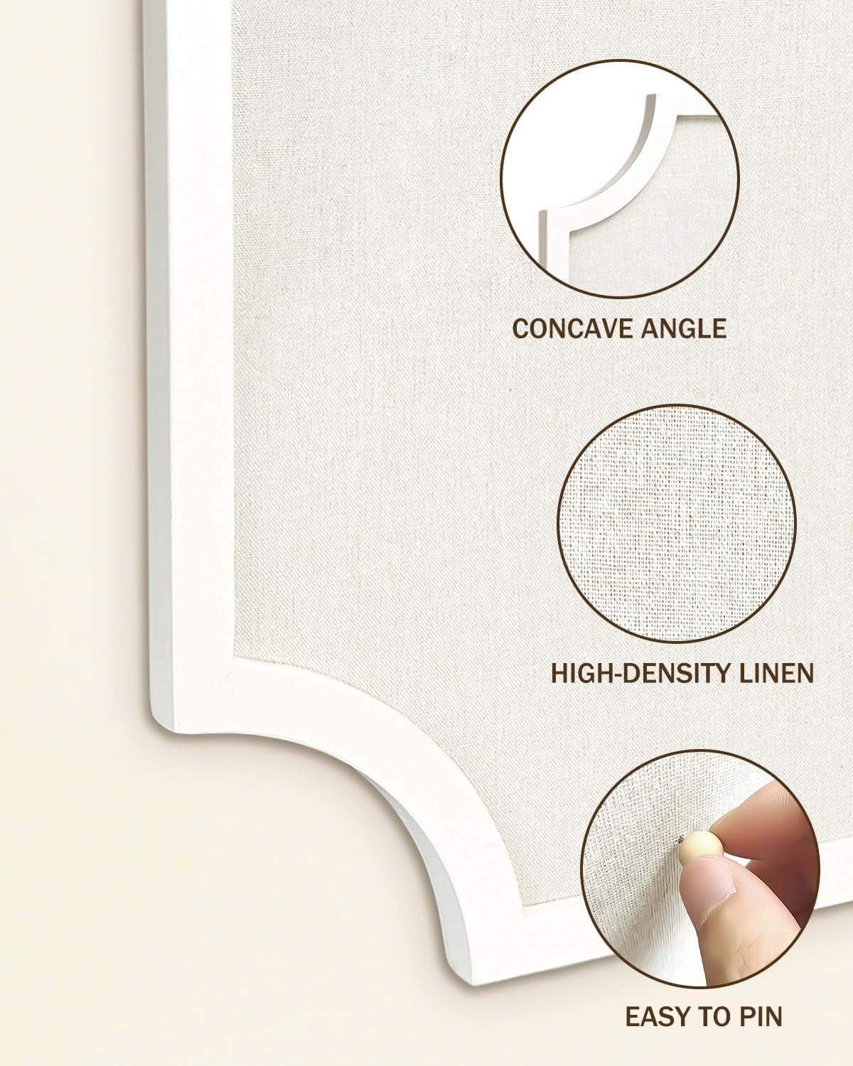 Linen Bulletin Board, Large 15.7"x23.6" Pin Board for Wall,White Wood Frame