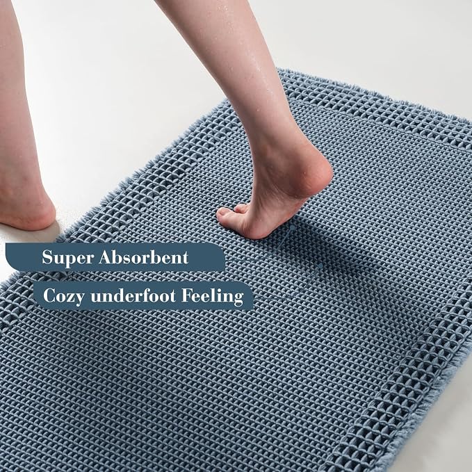 RESARE Waffle Bath Mat for Bathroom, Super Absorbent Bathroom Rugs Non Slip