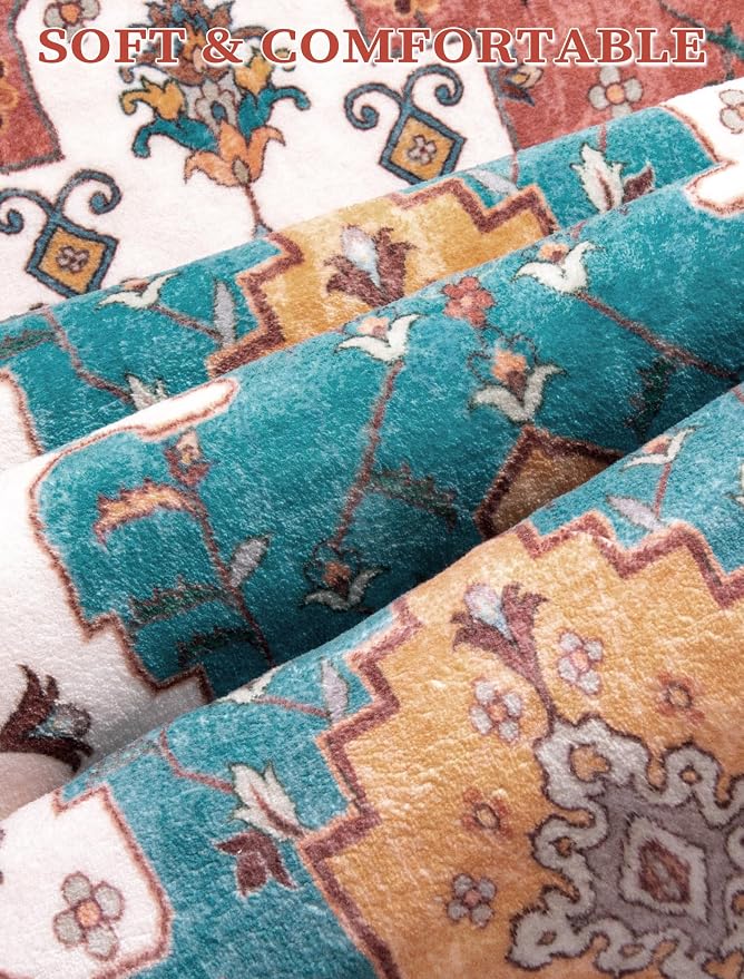 SERISSA Boho Washable Runner Rug, 2x5 Rug Non-Slip Vintage Orange Hallway