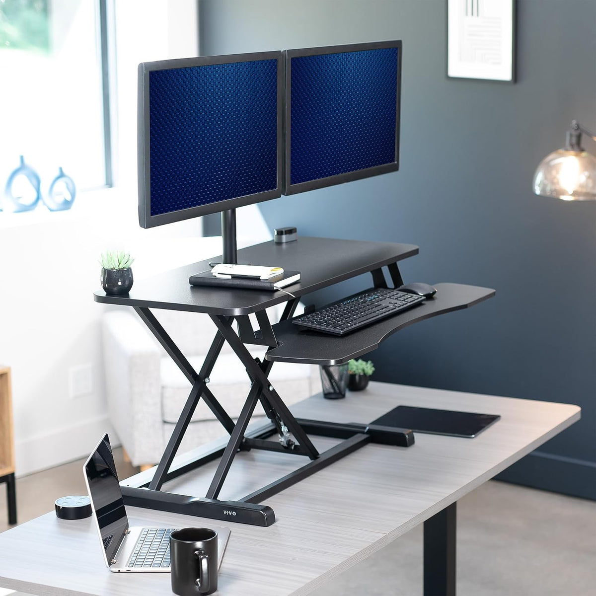 VIVO Black 36 in Standing Desk Converter with Monitor Stand, DESK-V036K-M2