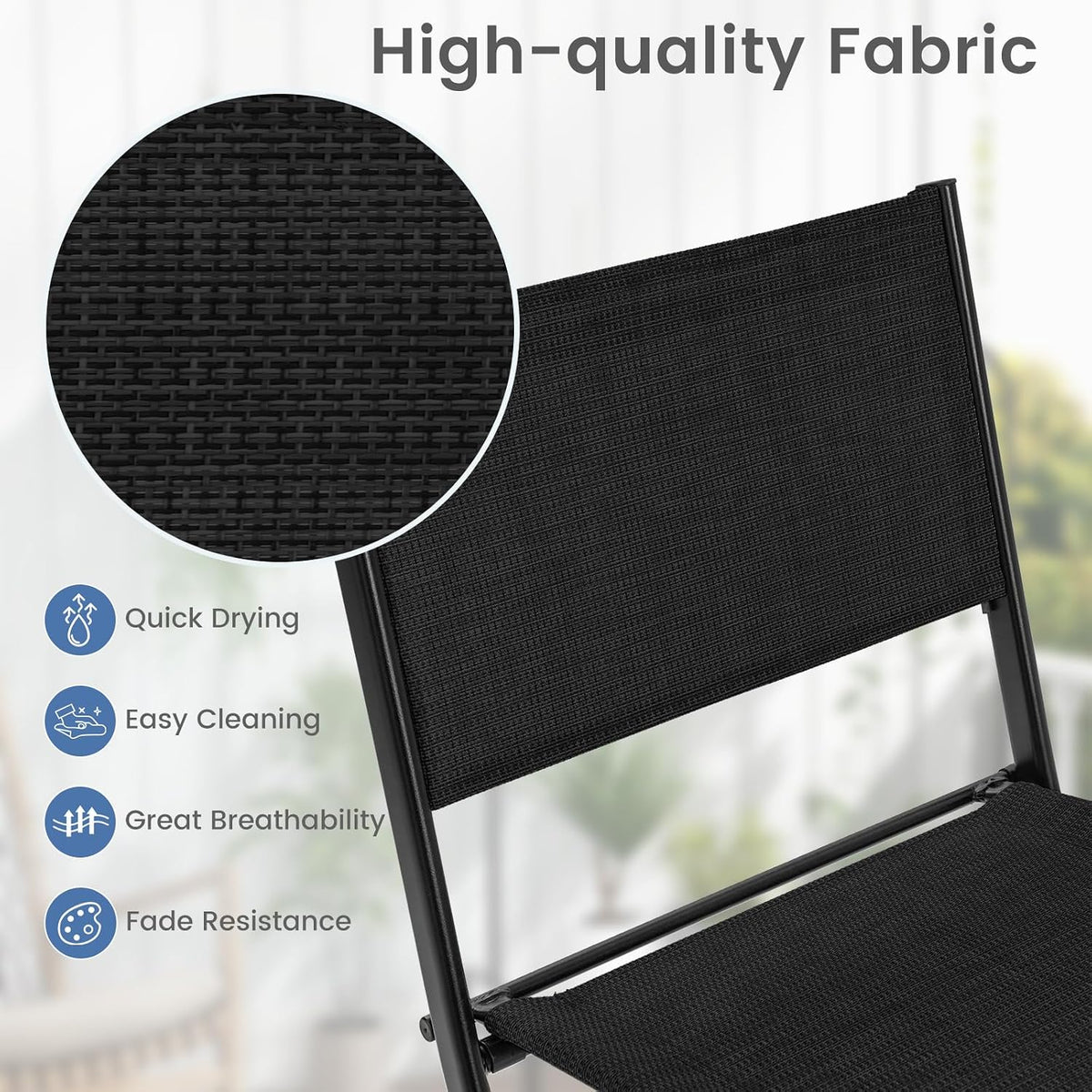 Tangkula Outdoor Barstools Set of 4, Counter Height Folding Bar Chairs with Back and Footrest, Versatile Patio Dining Chairs with Breathable Fabric & Heavy-Duty Metal Frame
