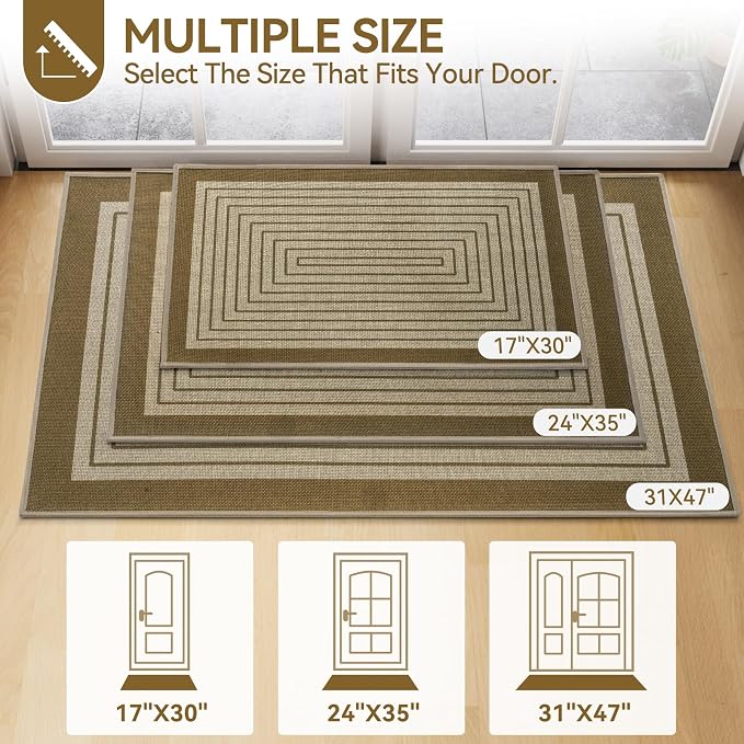 Front Door Mat 17''x30'', Absorbent Dirt Resist Washable Non Slip Low-Profile