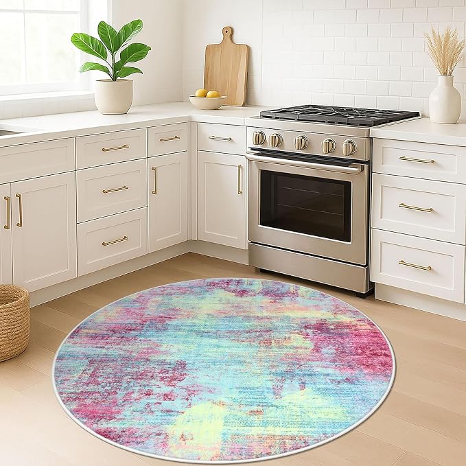 IOHOUZE Round Area Rug 5 Ft Circle Entryway Rugs Round Washable Door Mat Indoor