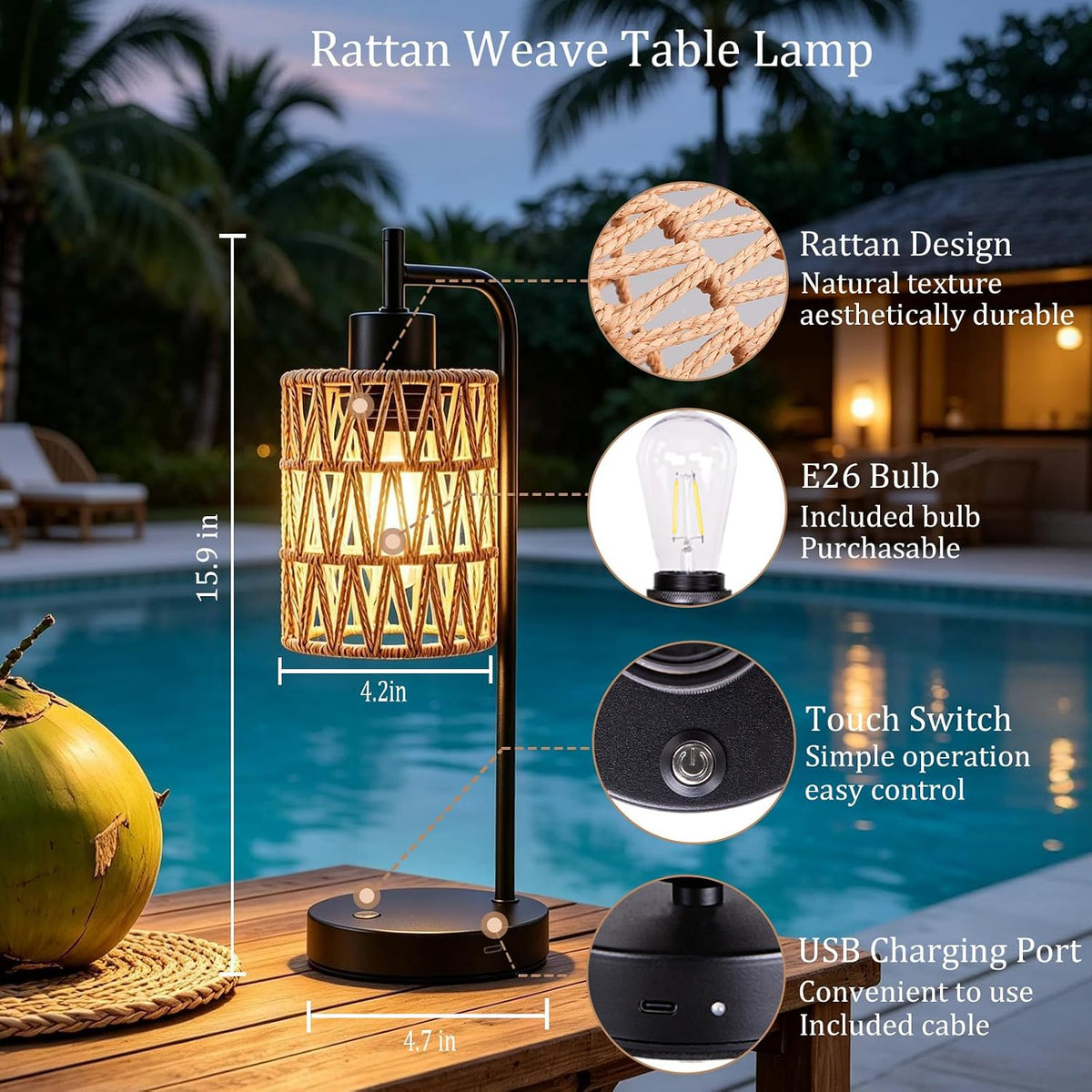 Rechargeable Outdoor Patio Table Lamps, Cordless, Set of 2