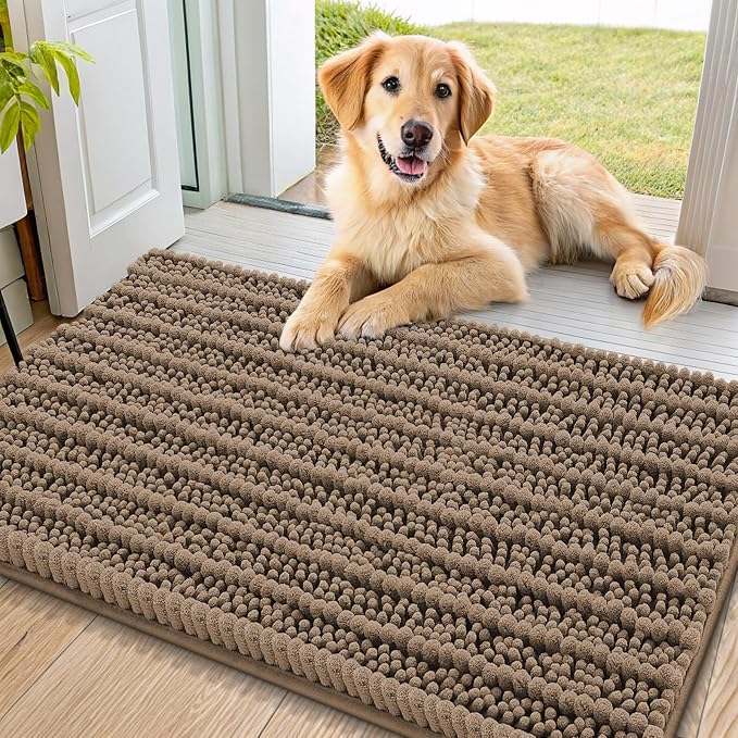 Smiry Dog Door Mat for Muddy Paws 32x21, Absorbent Dirt Trapper, Non-Slip