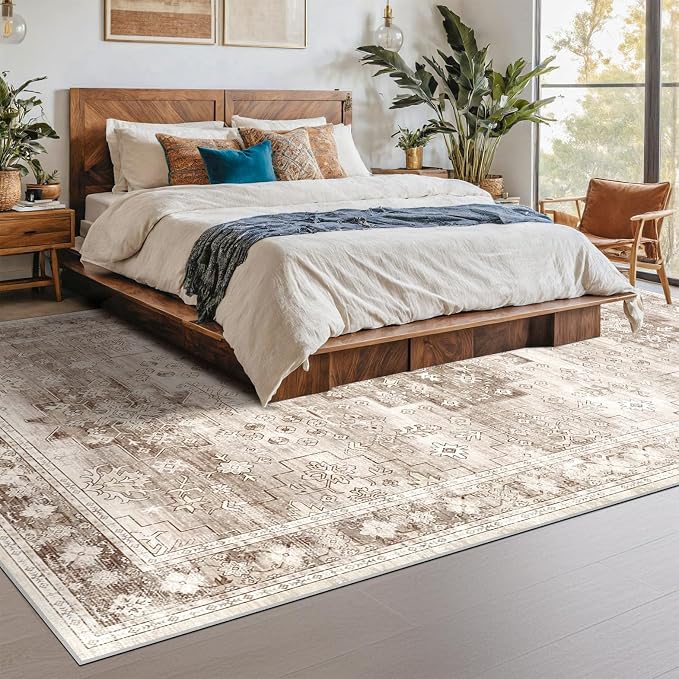 Hazo Haus Beige Farmhouse Washable 7x10 Area Rugs