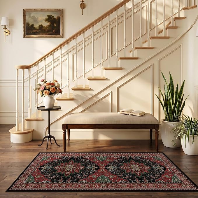 RELEANY Area Rugs Runner 2'6"x5' Washable Non-Slip, Floral Vintage Distress