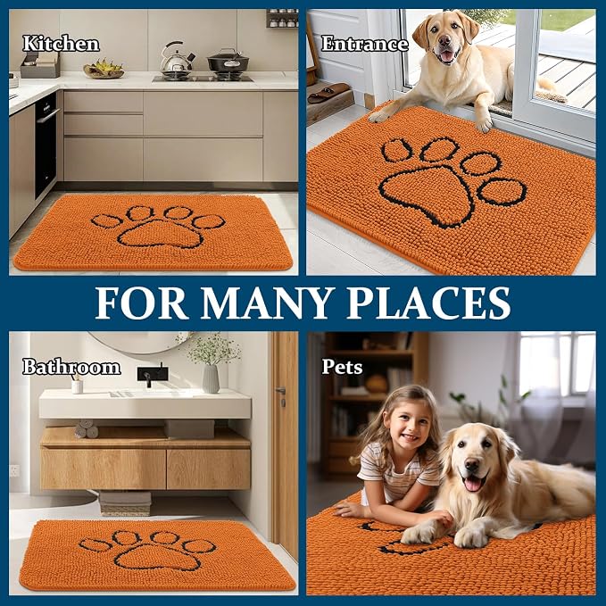 OLANLY Dog Door Mat for Muddy Paws 48x30, Paw Print Design, Absorbs Moisture
