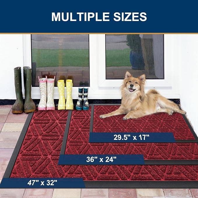 Smiry Front Door Mat Outside Entrance, Heavy Duty Sturdy Natural Rubber Doormat