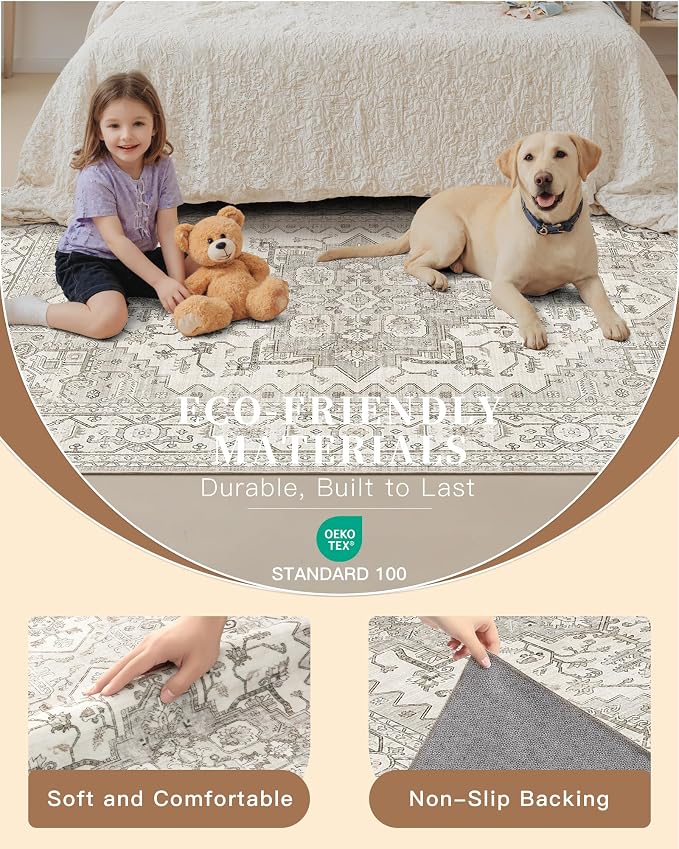 Madane Washable Area Rug 2x4, Small Entryway Rug Non-Slip Vintage Door Mat