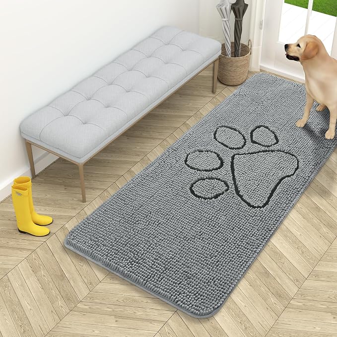 OLANLY Dog Door Mat for Muddy Paws 54x24, Paw Print Design, Absorbs Moisture