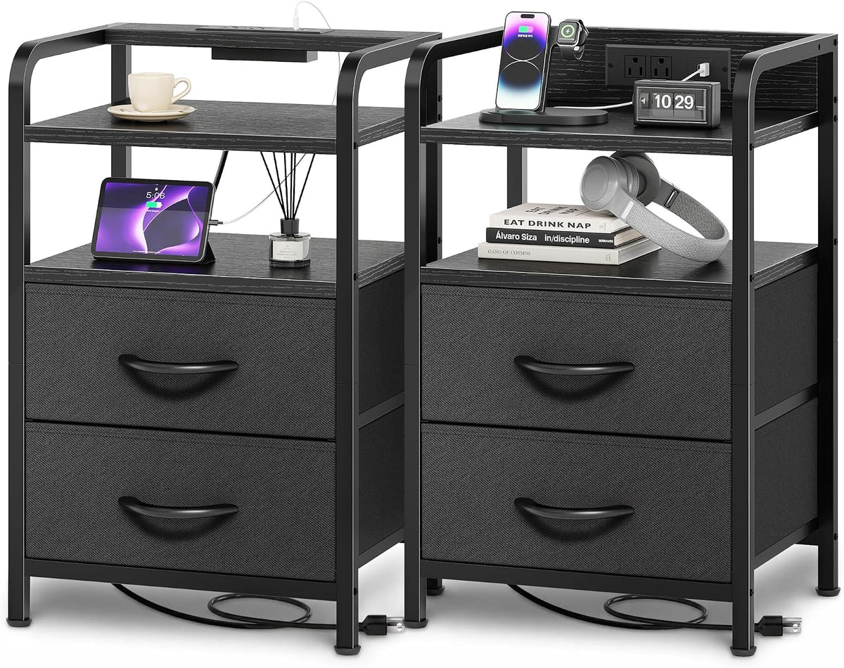 Huuger Nightstands Set of 2, Night Stand, Charging Station, USB-C Ports