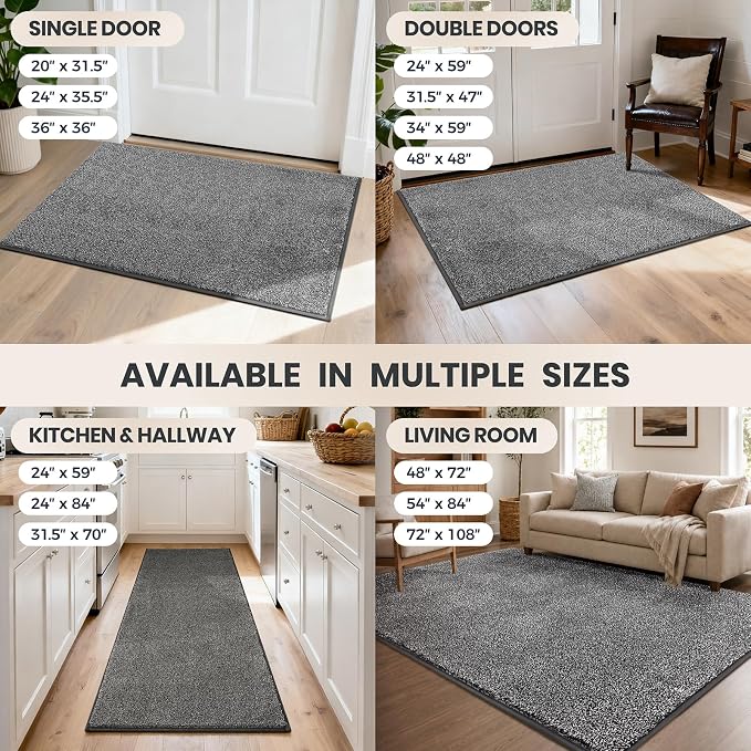 PURRUGS Dirt Trapping Door Mat 48" x 48", Non-Slip Machine Washable Entryway Rug
