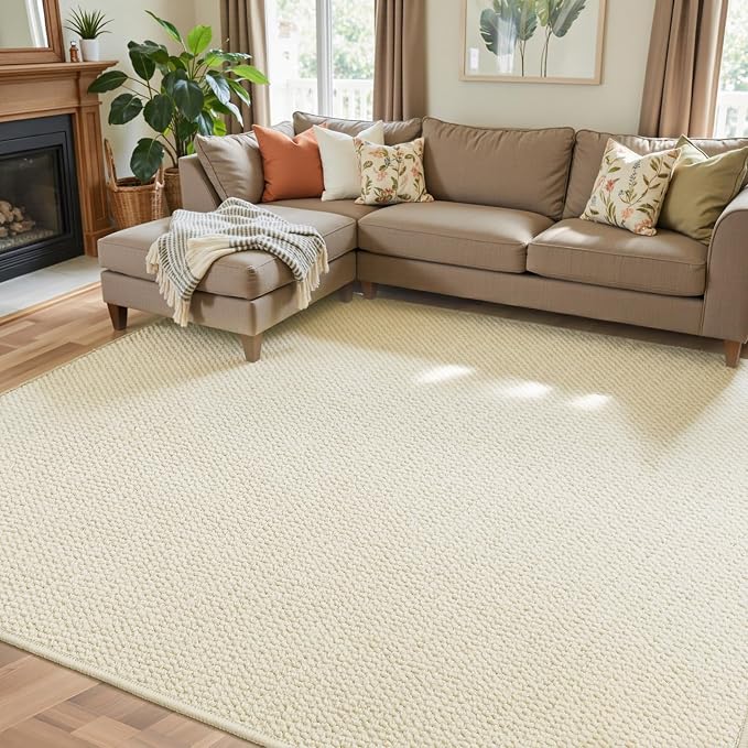 Faux Jute Area Rug 5'x7', Washable & Non-Slip, No Odor. Farmhouse Boho Style