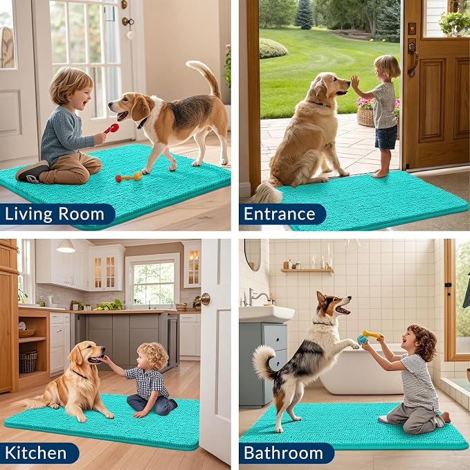 Smiry Dog Door Mat for Muddy Paws 36x24, Absorbent Dirt Trapper, Non-Slip