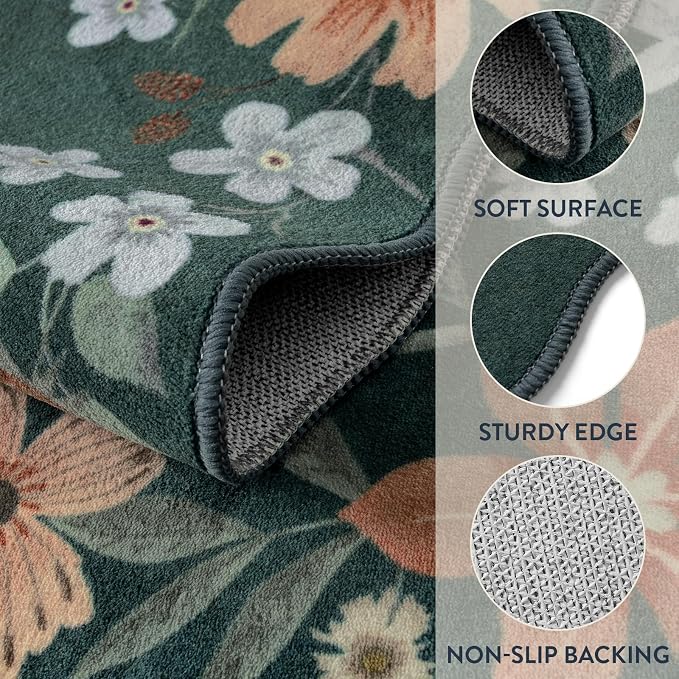 Lahome Floral Washable 6x9 Area Rugs, Soft Bedroom Rug