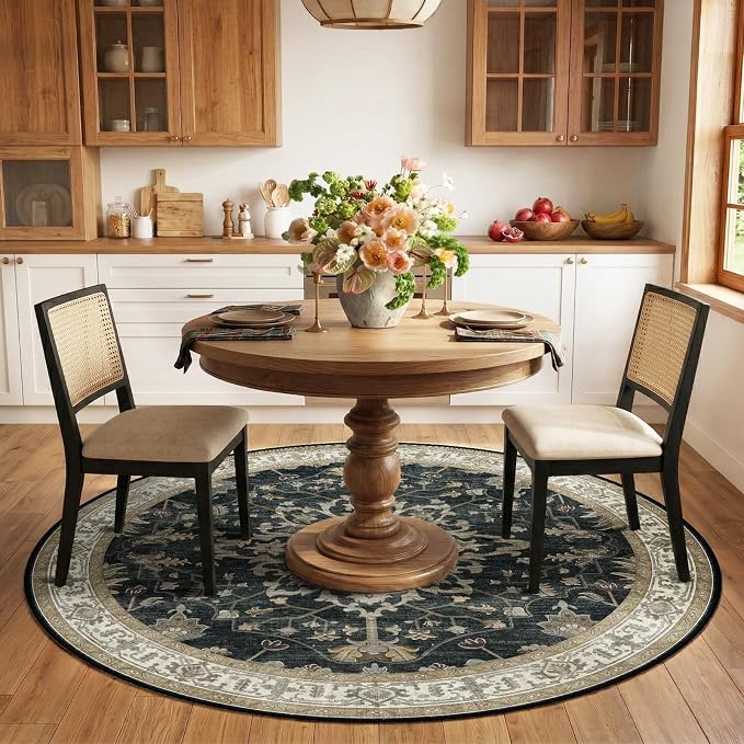 RELEANY Area Rugs Round 6ft Washable Non-Slip, Floral Vintage Distress