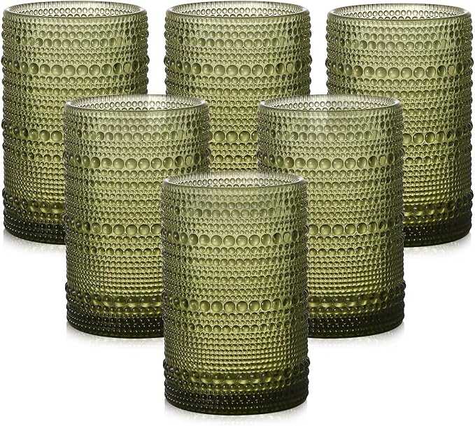 ZMOWIPDL Drinking Glasses Set of 6, 15 oz Green Hobnail Glass Cups | Vintage