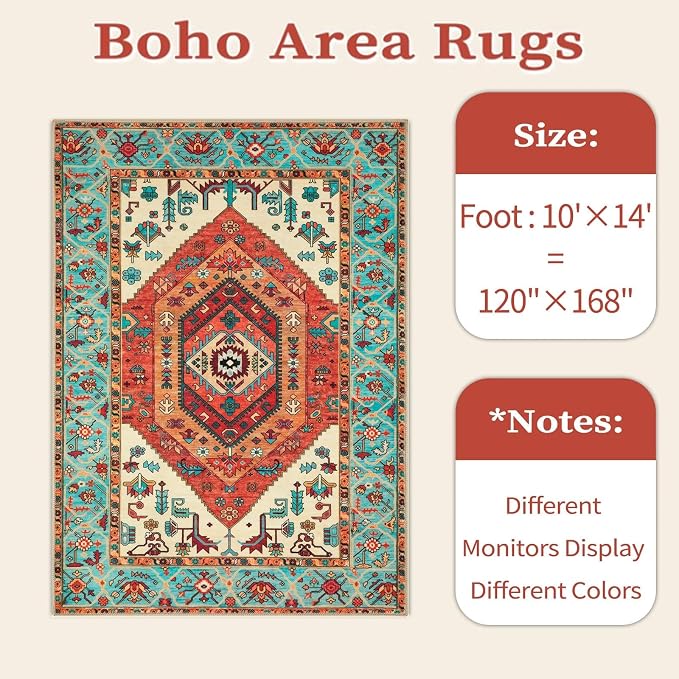 SERISSA 10x14 Area Rugs for Living Room, Large Washable Non-Slip Boho Rug