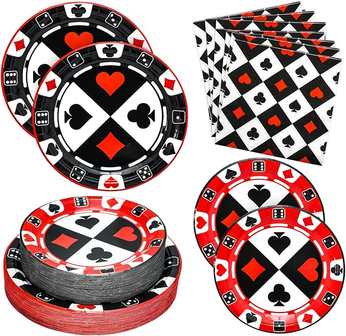 180PCS Casino Paper Plates and Napkins Party Supplies Serve 60 | Disposable