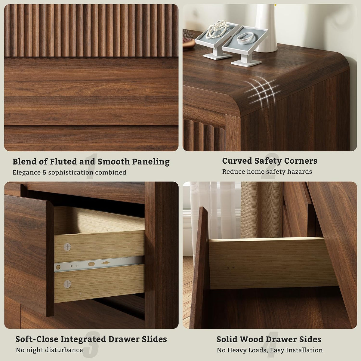 LYNSOM Walnut Fluted 8 Drawer Dresser, 50" Wide Wooden Chest of Drawers for Bedroom, Curved Profile Design, Mid Century Modern Dresser Storage Organizer Closet for Living Room, Hallway, Entryway