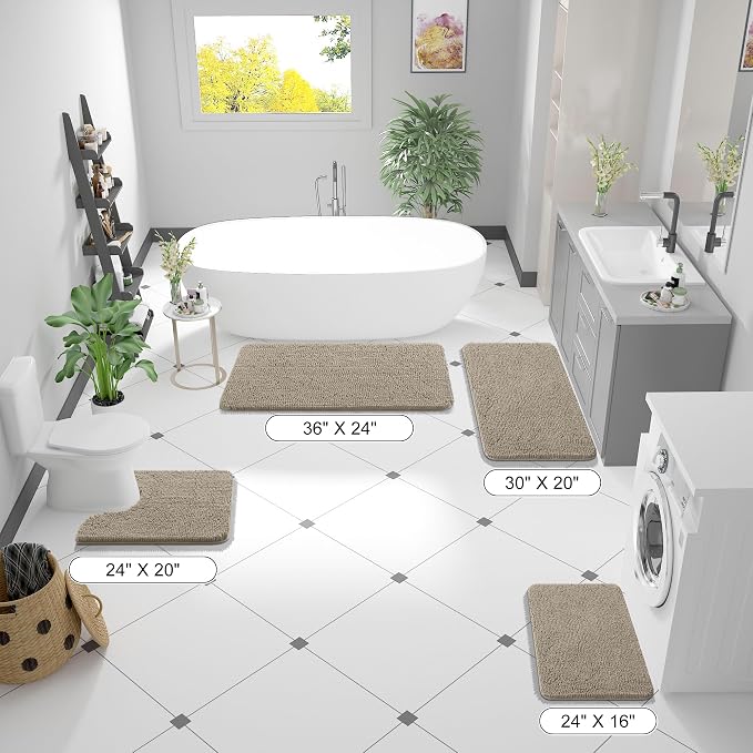 OLANLY Small Bathroom Rugs 24x16, Extra Soft Absorbent Chenille Bath Rugs