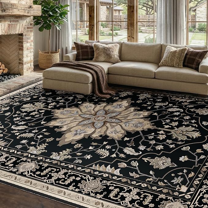 RELEANY Area Rugs 8'x10' Washable Non-Slip, Floral Vintage Distress Medallion