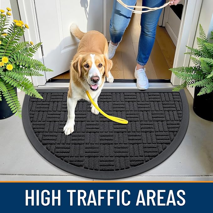 OLANLY Half Circle Door Mat Outside Entrance 29.5x17, Heavy Duty Sturdy Natural