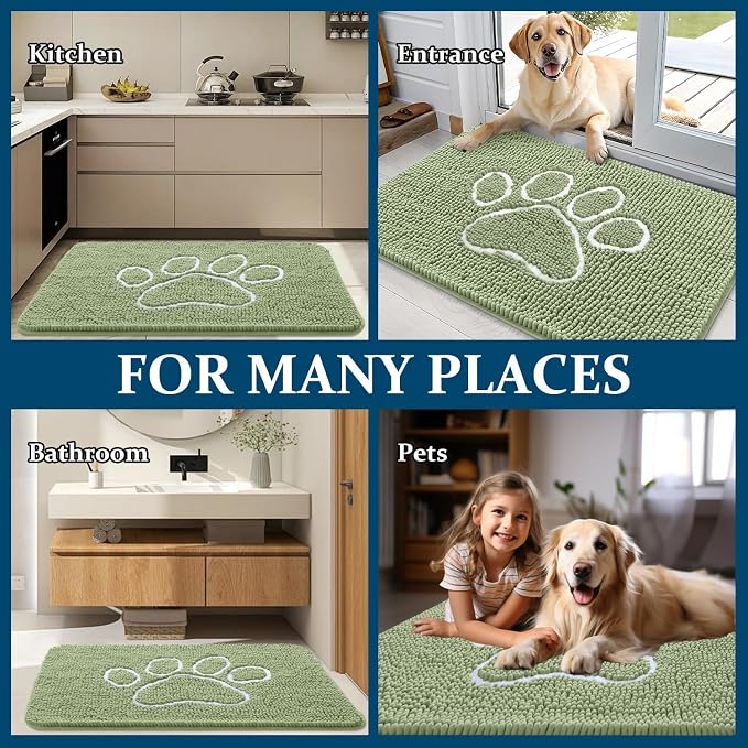 OLANLY Dog Door Mat for Muddy Paws 47x24, Paw Print Design, Absorbs Moisture