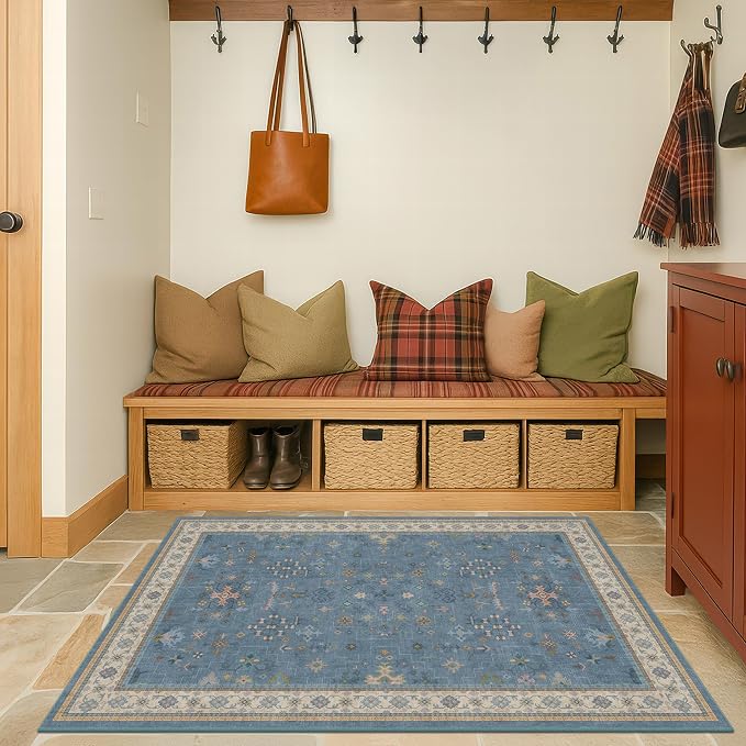 Washable Blue Rugs for Entryway Indoor