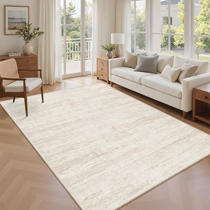 5x7 Area Rugs - Ultra-Thin Washble Rugs, Non-Slip Low Pile Abstract Print Rugs