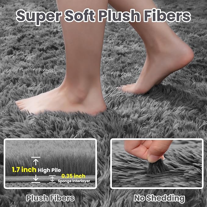 5x8 Area Rugs for Living Room: Soft Fluffy Shag Light Grey Rugs for Bedroom