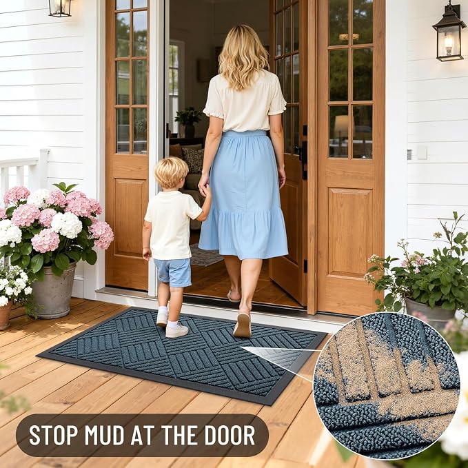 OLANLY Front Door Mat Outside Entrance 33x21, Heavy Duty Sturdy Natural Rubber