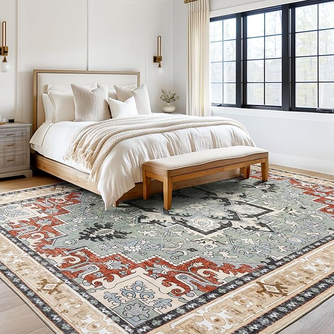 Lofus 6x9 Area Rugs for Living Room, Floral Washable Area Rug for Bedroom