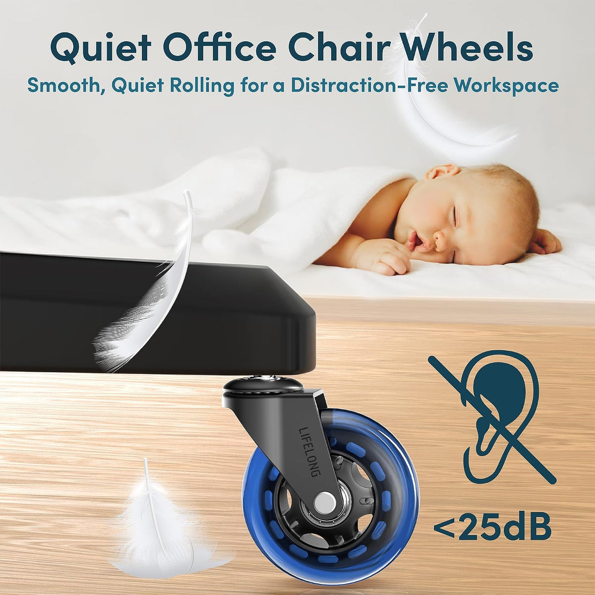 Lifelong Office Chair Wheels Replacement, Heavy Duty, Blue, 5-Pack Fits 98%