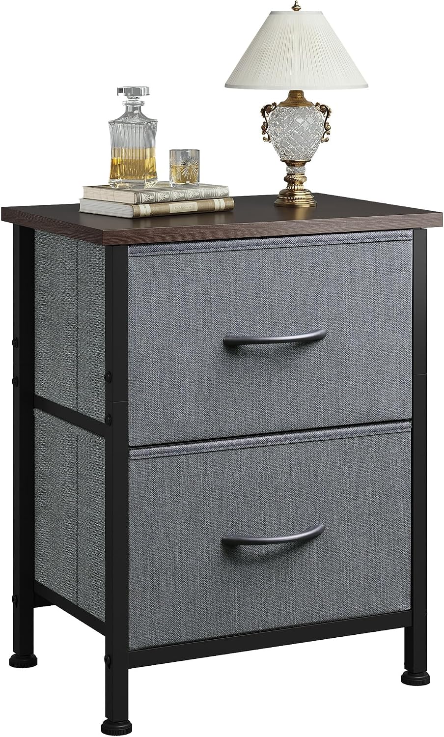 WLIVE Nightstand, 2 Drawer Dresser for Bedroom, Small Dresser with 2 Drawers, Bedside Furniture, Night Stand, End Table with Fabric Bins for Bedroom, Closet, Entryway, College Dorm, Dark Grey