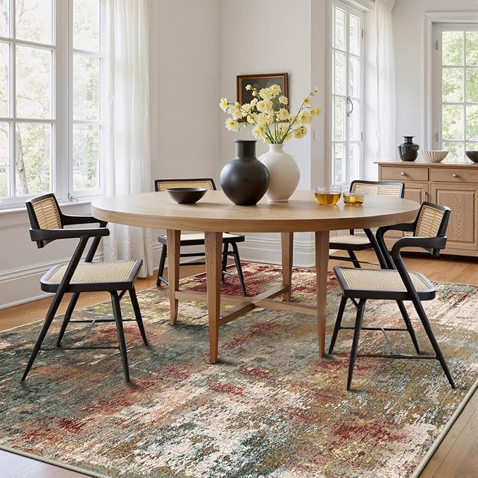 RELEANY Washable Area Rugs Square 6ft Non-Slip Modern Abstract Soft