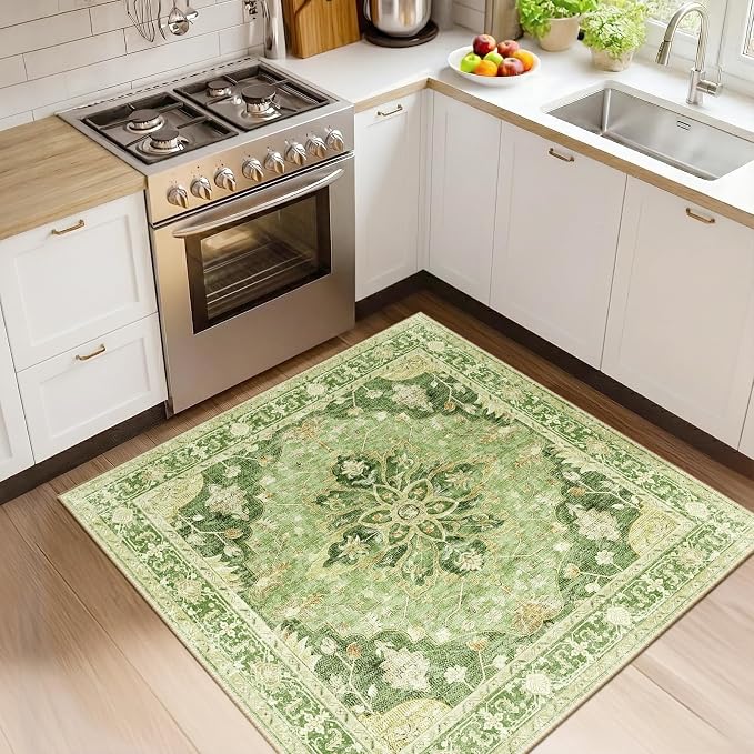 RELEANY Area Rugs Square 4ft Washable Non-Slip, Floral Vintage Distress