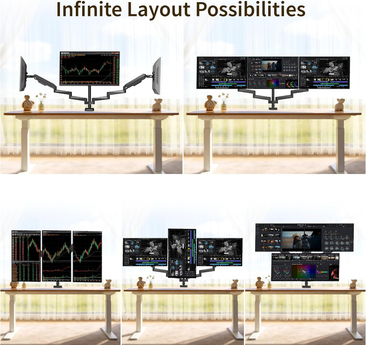 Triple Monitor Mount for 13-32" Screens, Monitor Stand with Long Arm