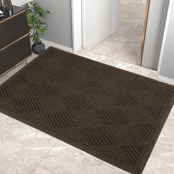 HIYARD Sturdy Front Door Mat, Absorbent Muddy Dirt Resist Welcome Door Mats