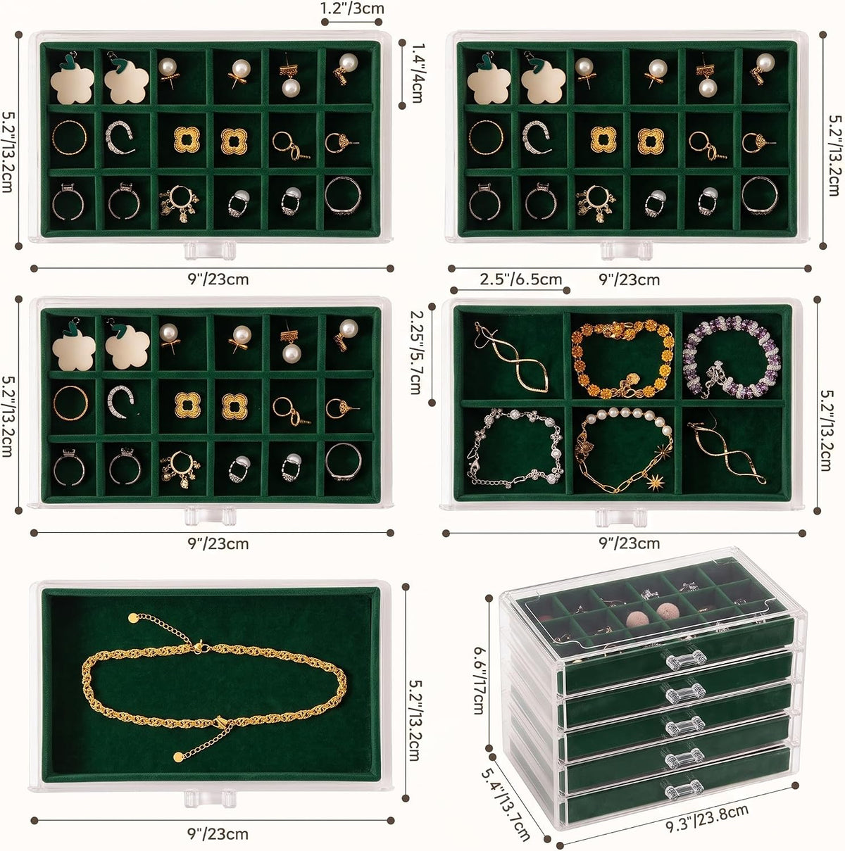 Frebeauty Acrylic Jewelry Box for Earrings,Jewelry Organizer with 5 Drawers
