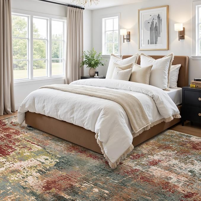 RELEANY Washable Area Rugs Square 9ft Non-Slip Modern Abstract Soft