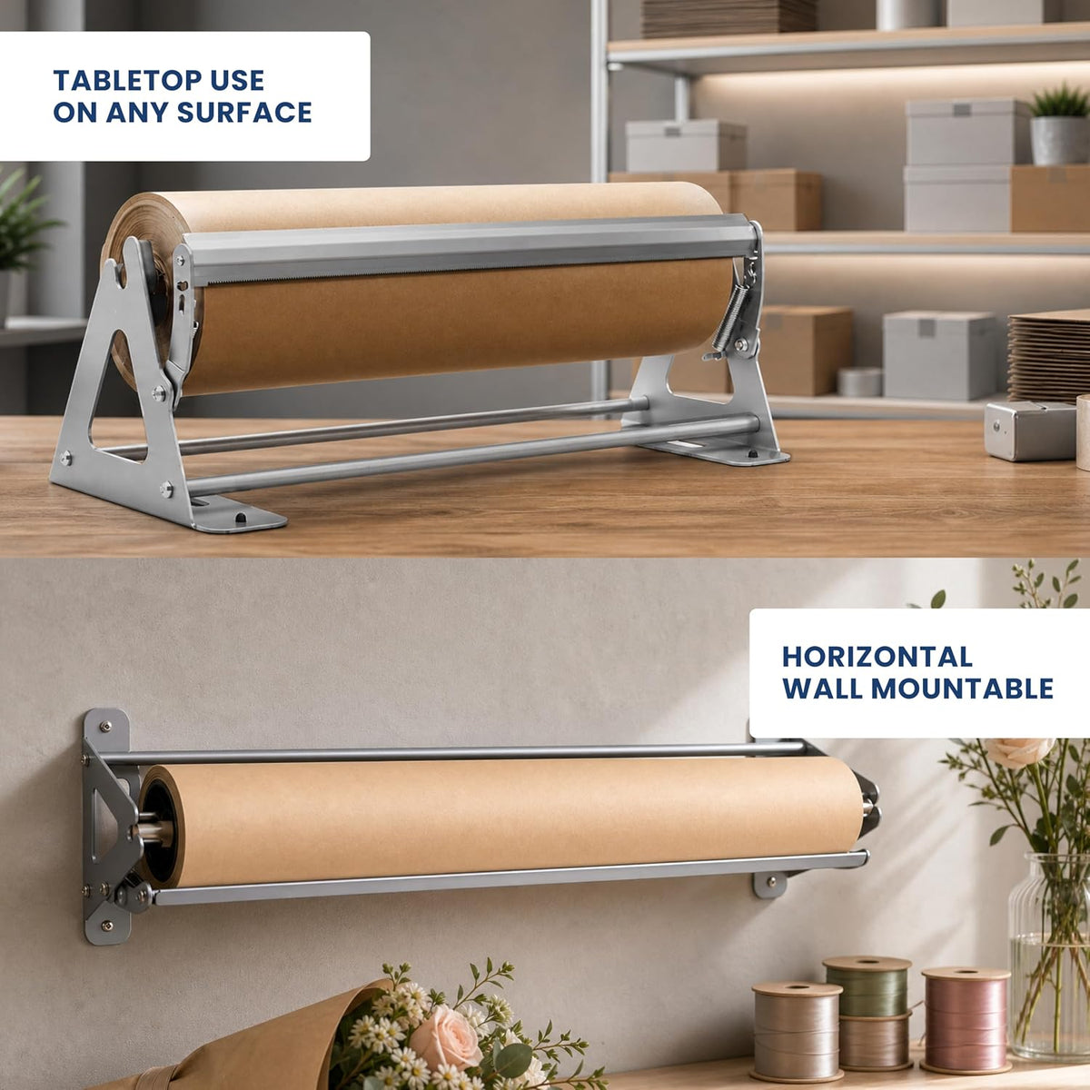 DIY Crew 18 Inch Paper Roll Dispenser and Cutter - Heavy-Duty Wall Mountable, Non Slip Tabletop - Kraft, Freezer, Butcher Paper - Up to 1000ft Rolls
