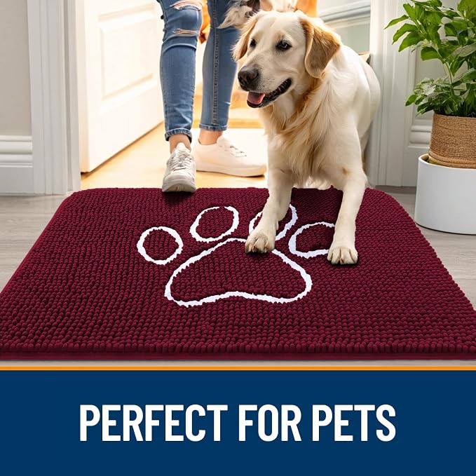 OLANLY Dog Door Mat for Muddy Paws 70x32, Paw Print Design, Absorbs Moisture