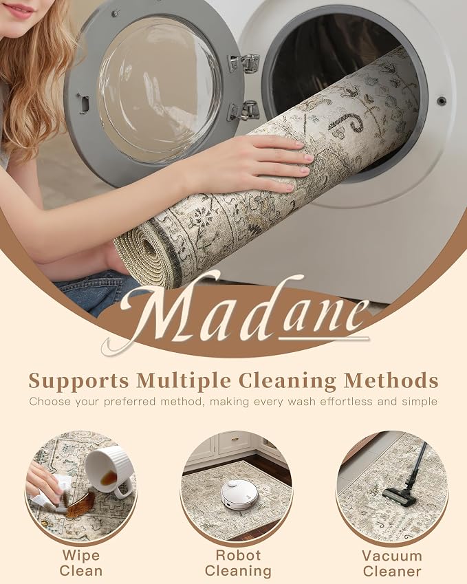 Madane Washable Area Rug 2x3, Small Entryway Rug Non-Slip Vintage Door Mat